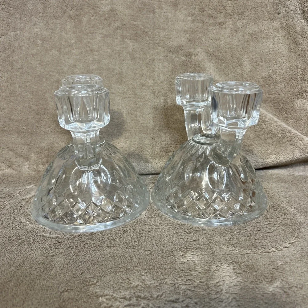 Pair (2) Imperial Glass Double‎ Candlestick Holders Tradition Pattern Stem #165